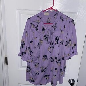 MELLODAY Purple Floral Blouse